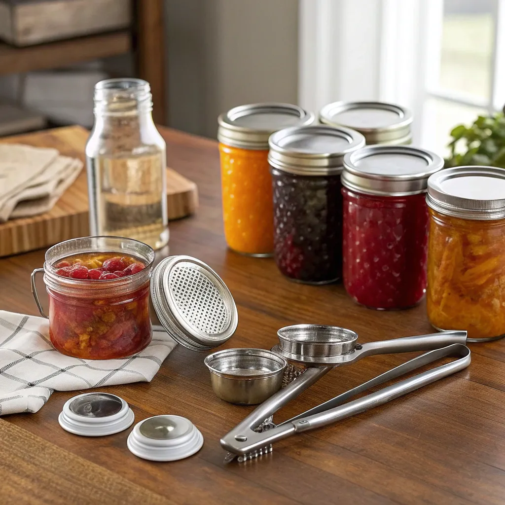 Essential canning tools and jars