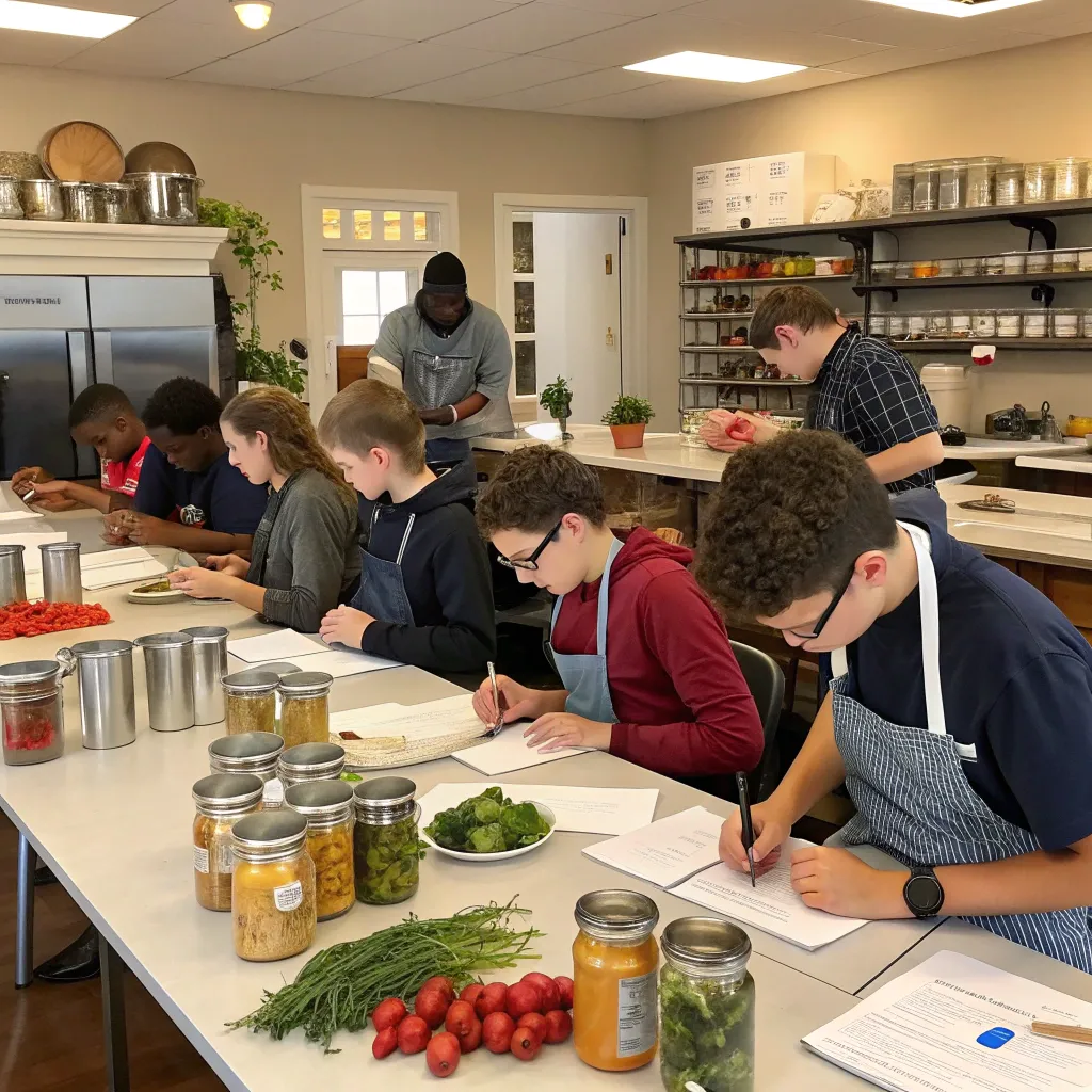 Students attending a canning class at MELANTHIS
